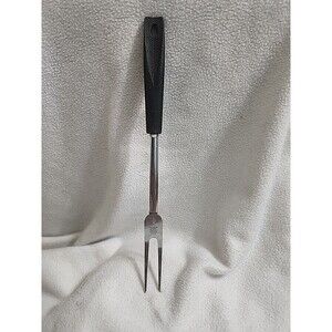 Vintage Ekco Chrome Plated Meat Carving Serving Fork Black Plastic Handle *11.5"